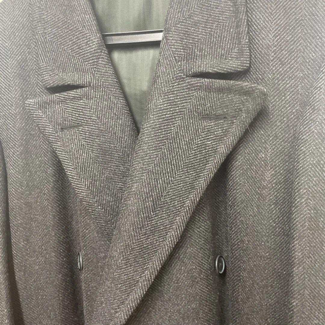 ゼニア　カシミヤ　ダブルブレスト　ベルテッド　チェスターコート　ヘリンボーン