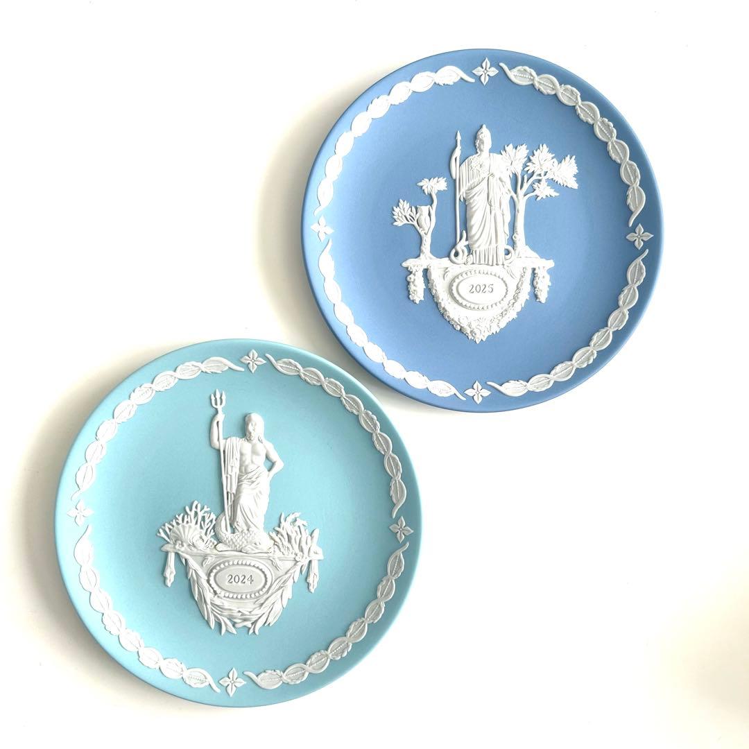 新品ウェッジウッド イヤープレート2025ジャスパー ギリシャ神話アテナ ブルー