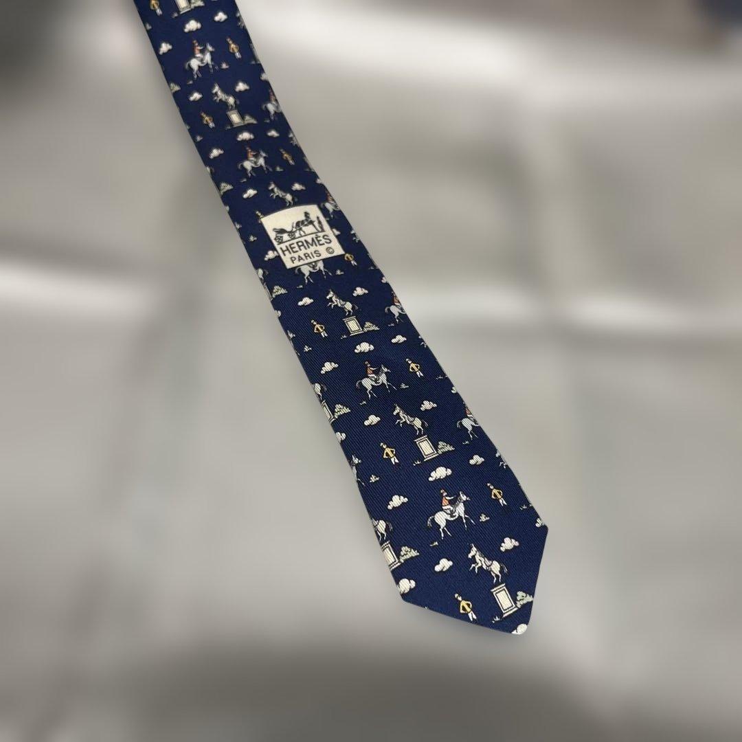 HERMES エルメス ネクタイ シルク 乗馬 騎手 ジョッキー 雲 フランス製