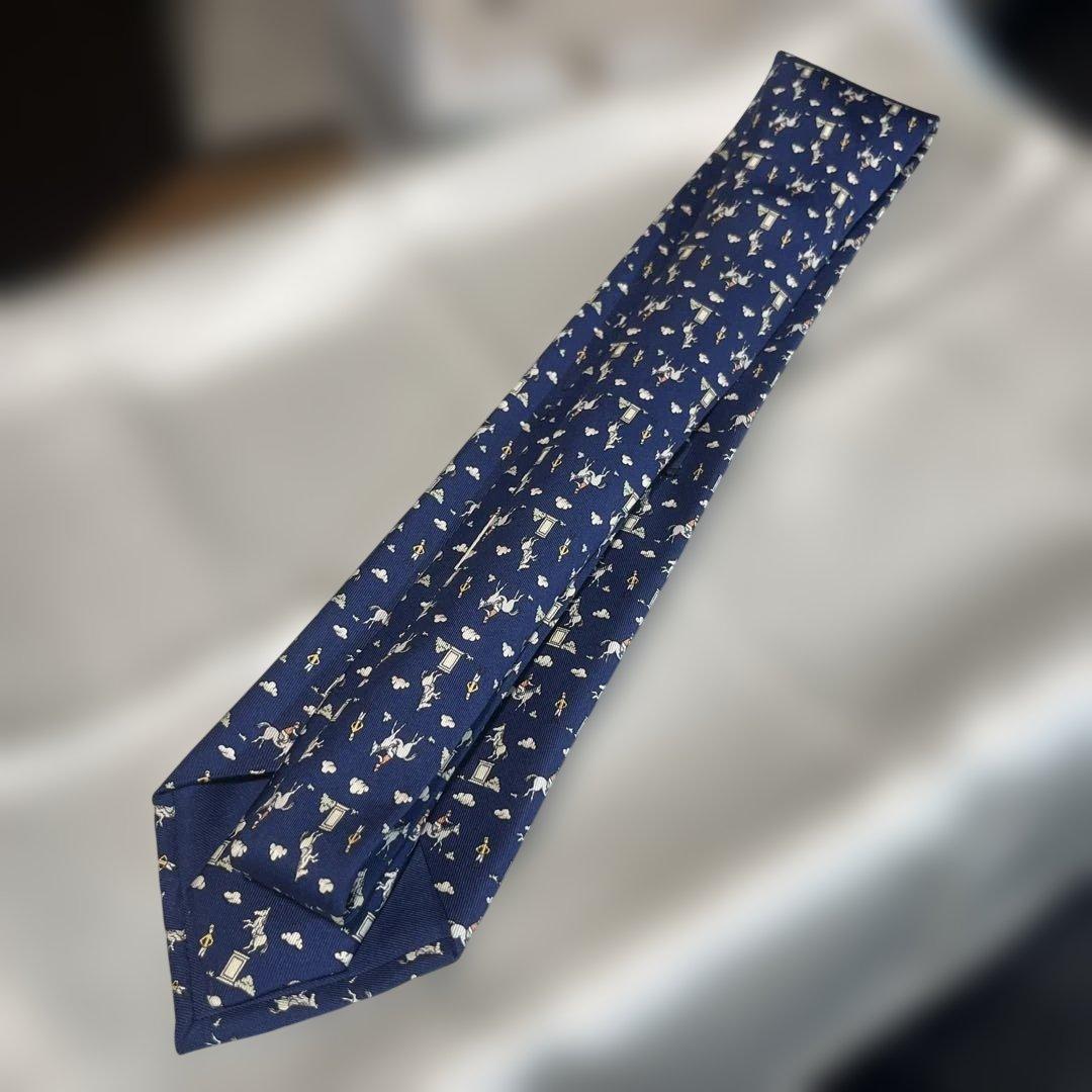 HERMES エルメス ネクタイ シルク 乗馬 騎手 ジョッキー 雲 フランス製