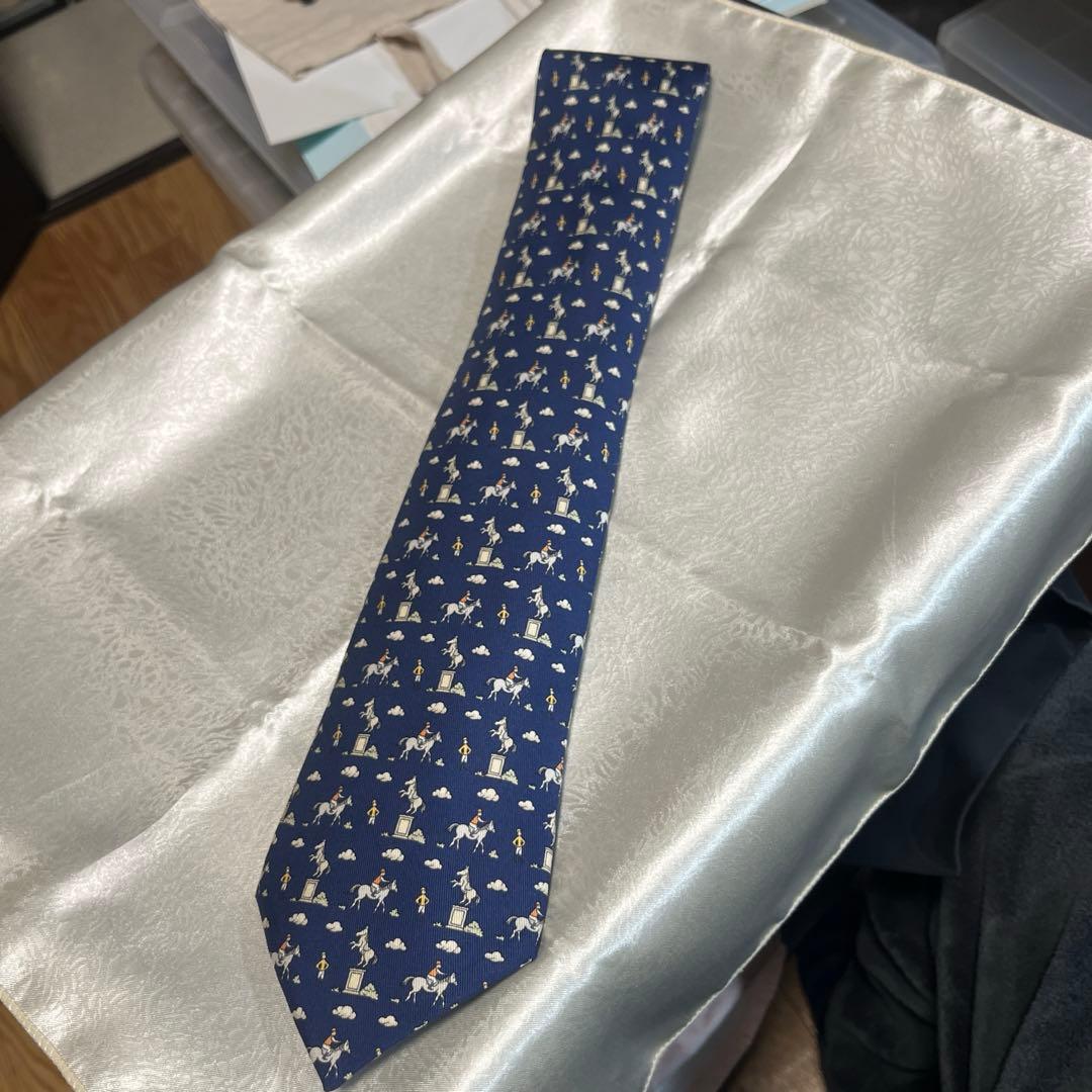 HERMES エルメス ネクタイ シルク 乗馬 騎手 ジョッキー 雲 フランス製