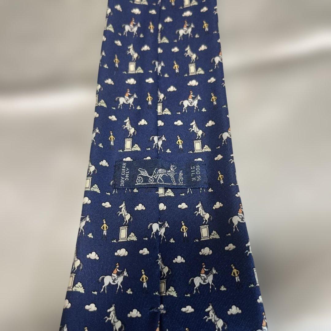 HERMES エルメス ネクタイ シルク 乗馬 騎手 ジョッキー 雲 フランス製