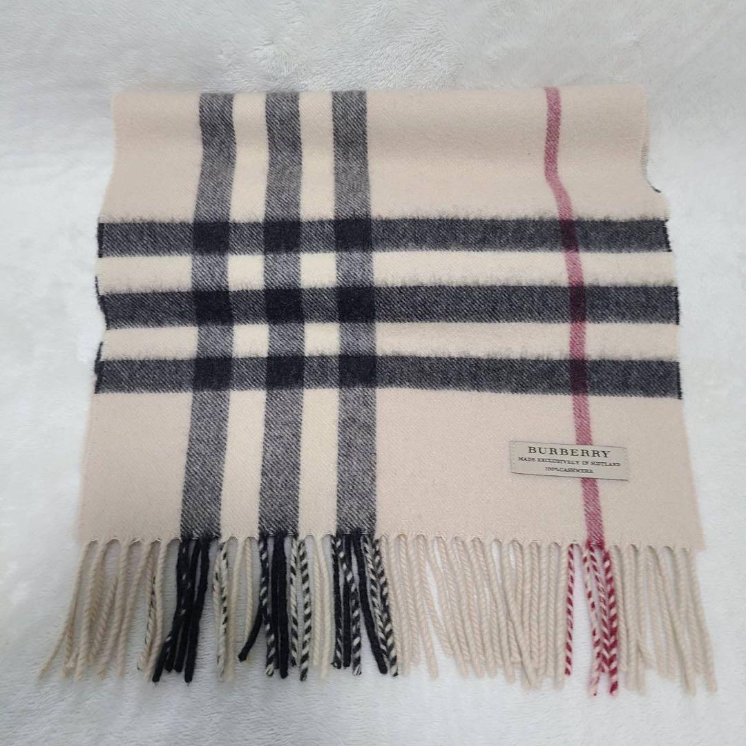 BURBERRY　バーバリー　マフラー　メガチェック　カシミア100%アイボリー