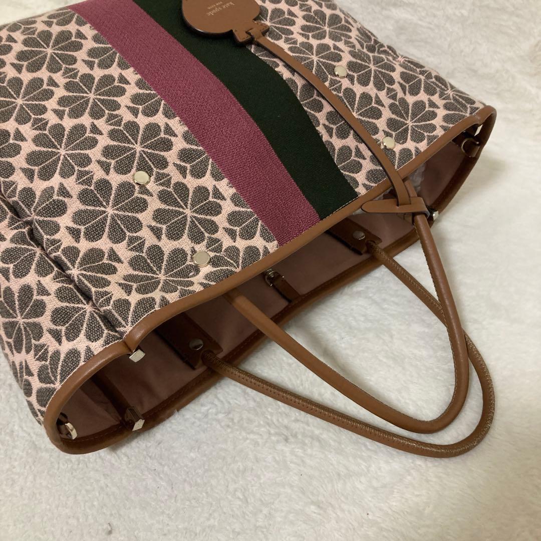 極美品 ケイトスペード トートバッグ フラワー ジャカード ストライプ