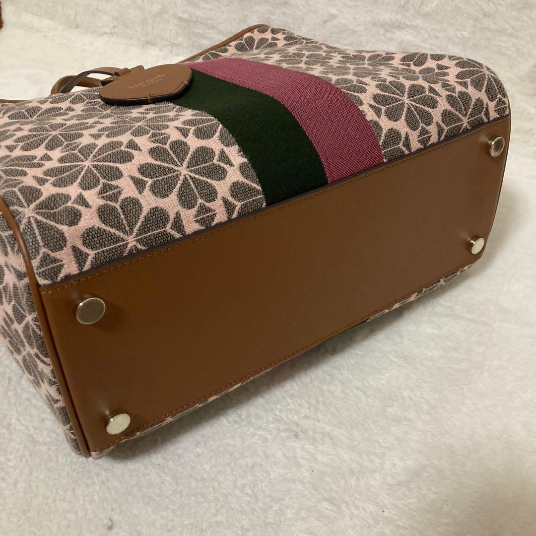 極美品 ケイトスペード トートバッグ フラワー ジャカード ストライプ