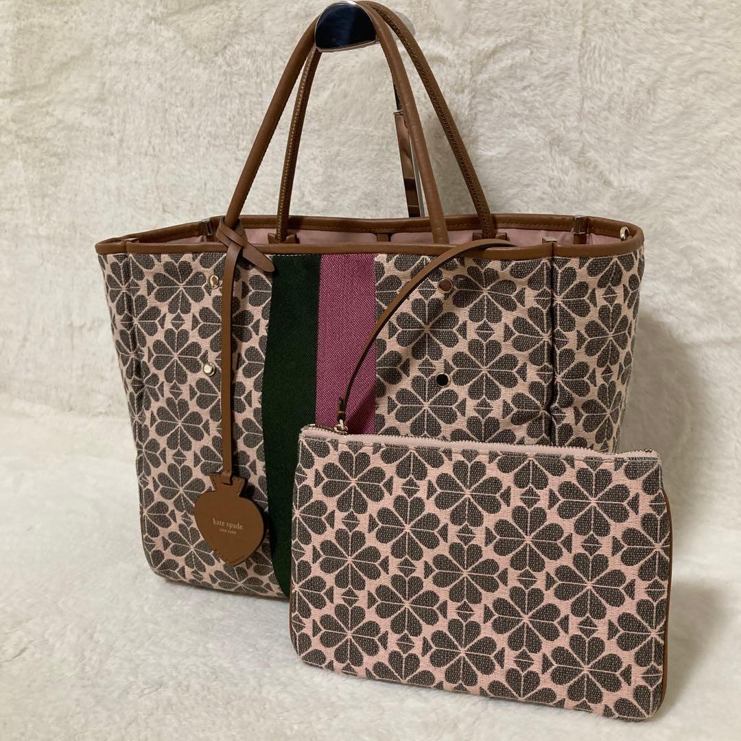 極美品 ケイトスペード トートバッグ フラワー ジャカード ストライプ