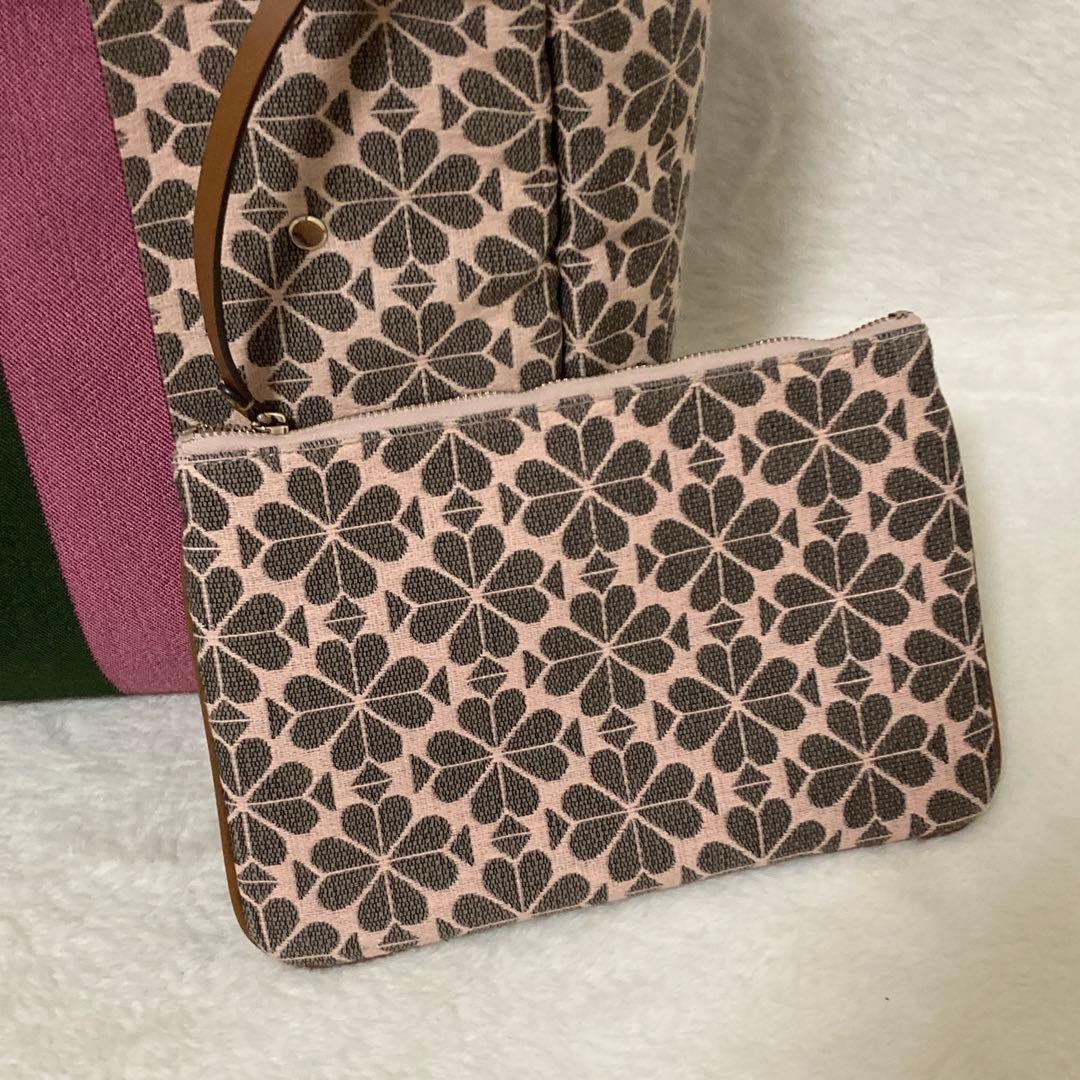 極美品 ケイトスペード トートバッグ フラワー ジャカード ストライプ