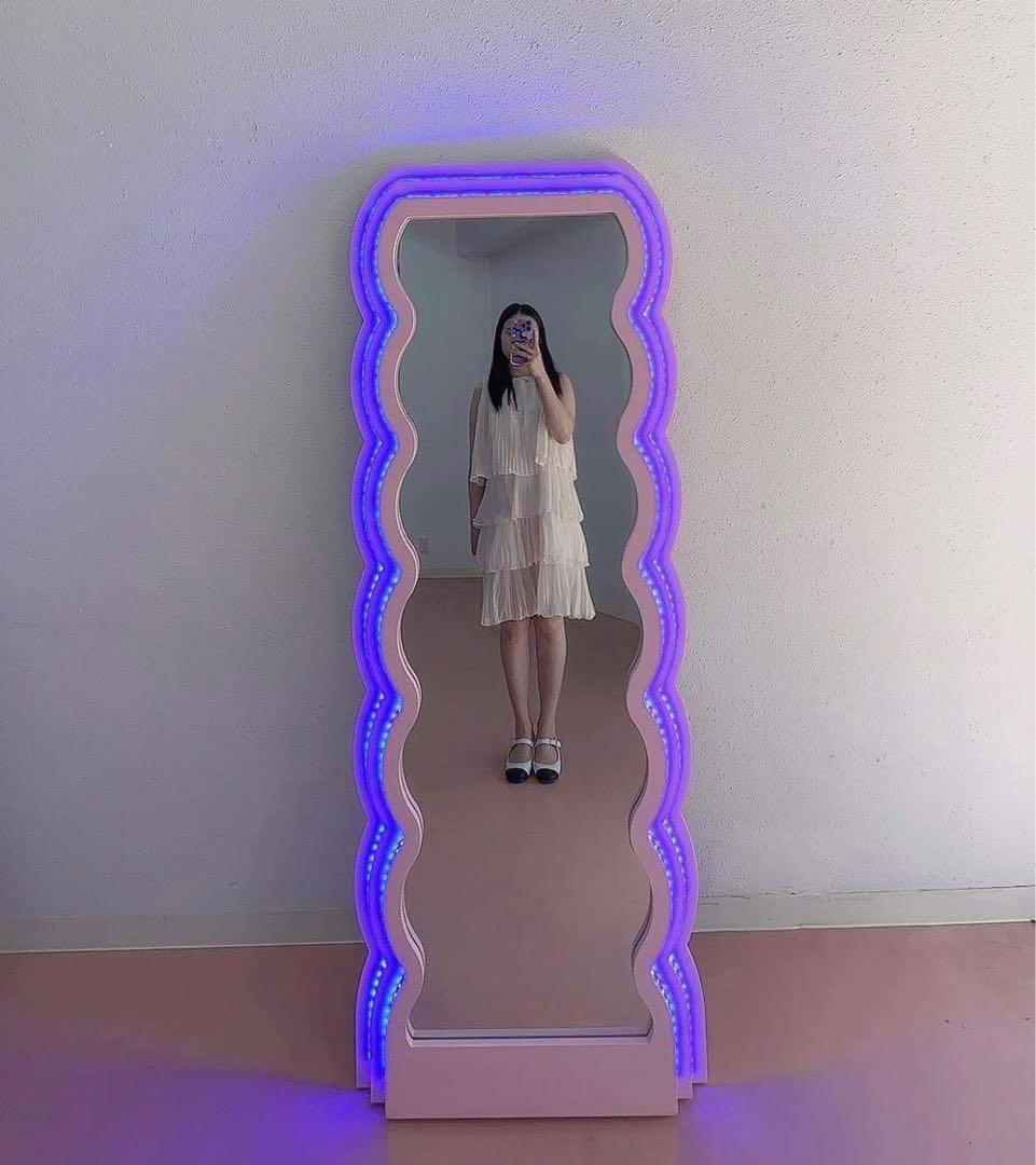 LED付　ウェーブミラー　姿見鏡 ミラー 全身鏡　160cm x 60cm