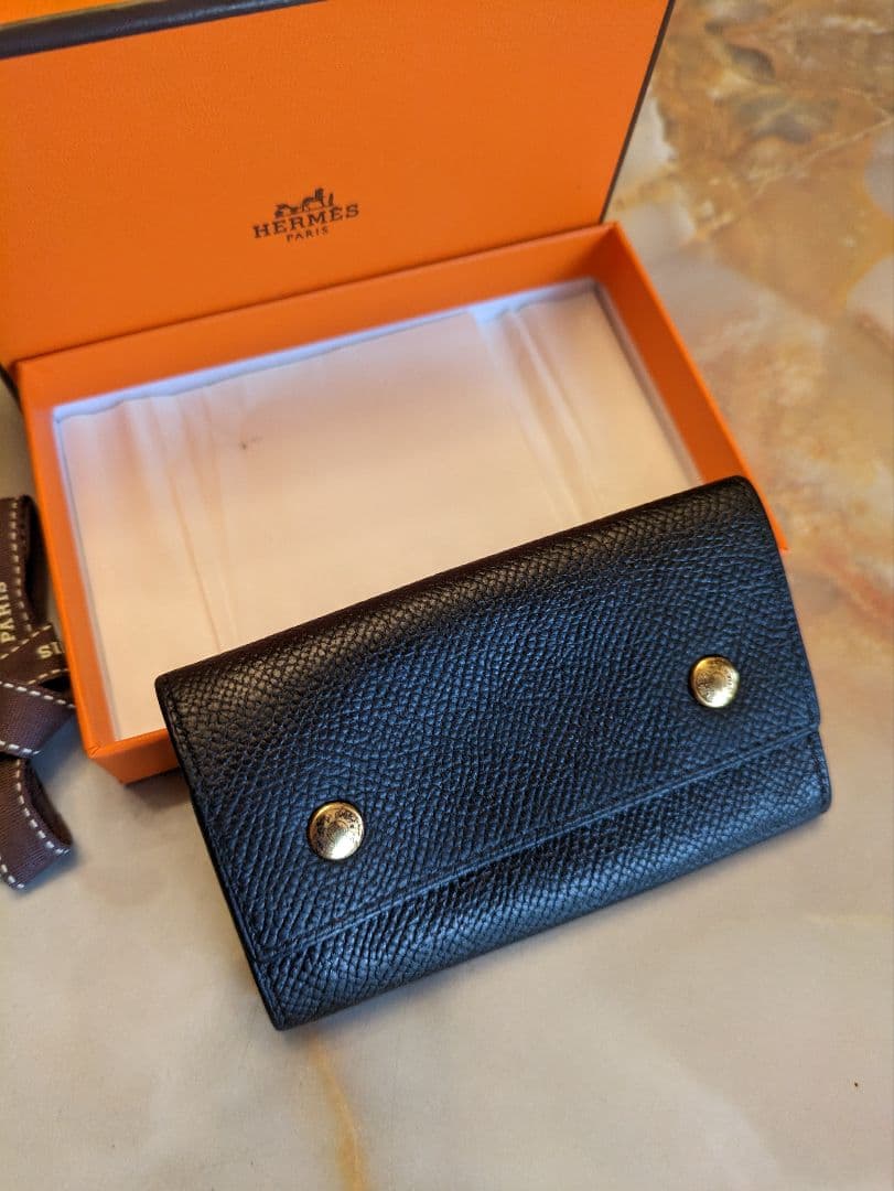HERMES セリエキーケース　ゴールド金具　黒×赤　□L刻印　直営店購入