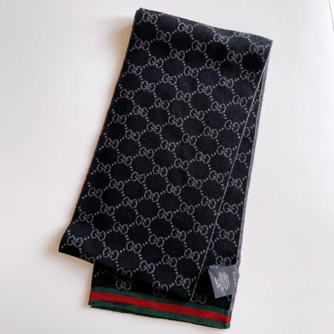 GUCCI GG ウールマフラー ブラック
