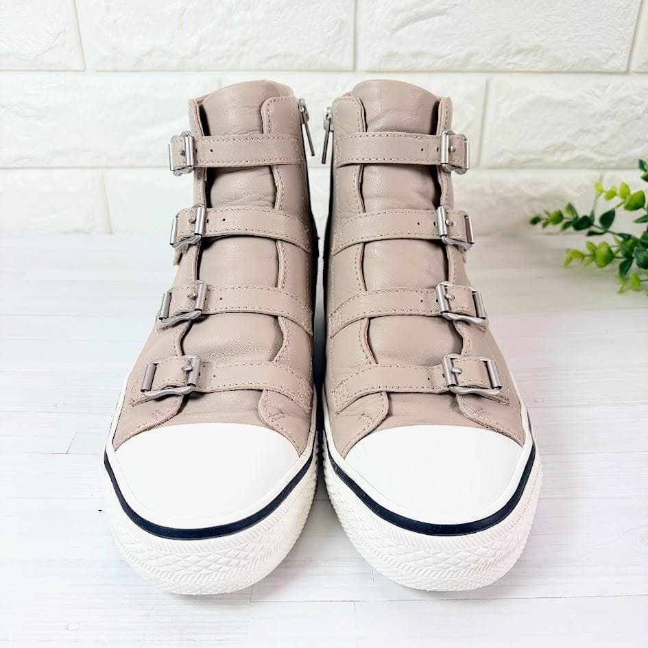 アッシュ VIRGIN ベルト ハイカット スニーカー グレージュ 本革