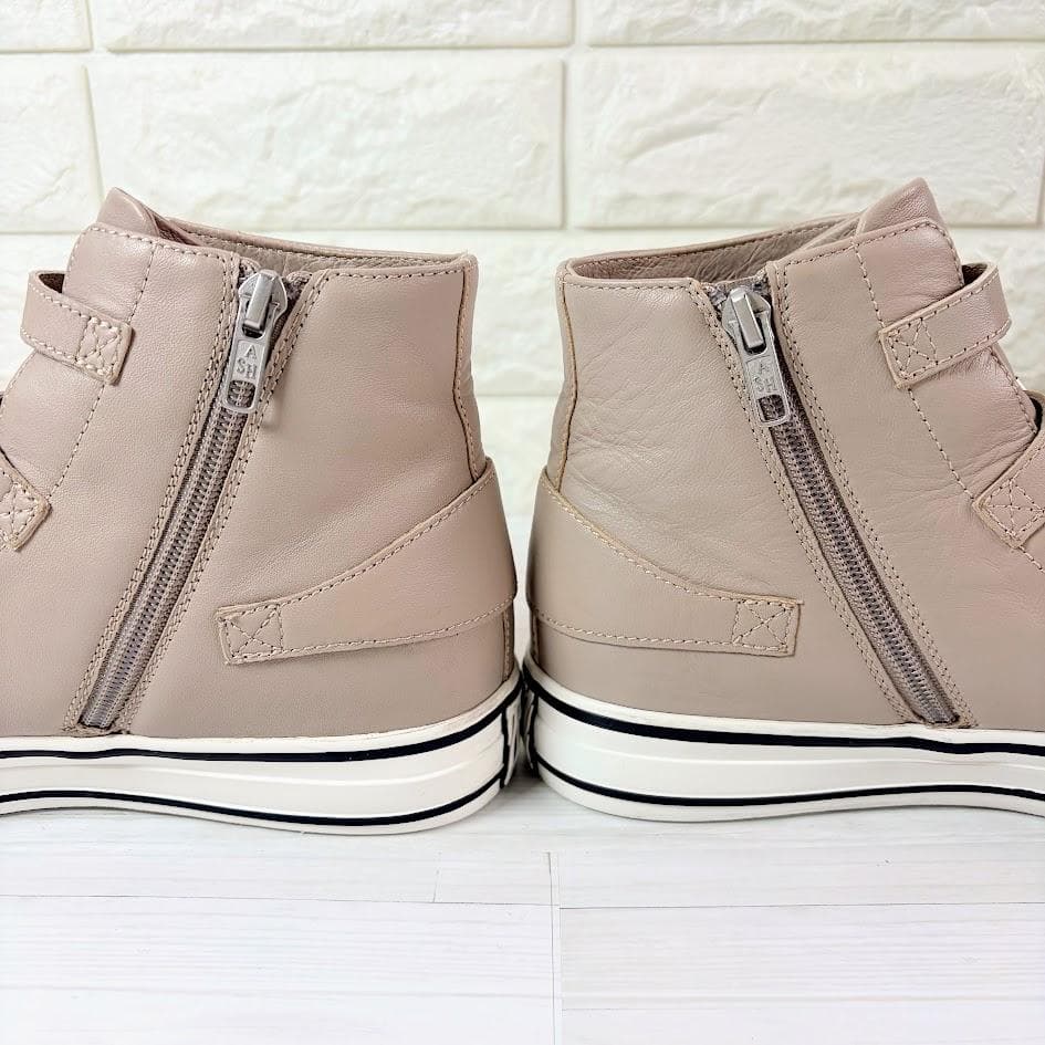 アッシュ VIRGIN ベルト ハイカット スニーカー グレージュ 本革