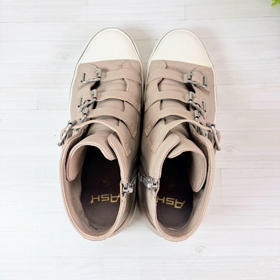 アッシュ VIRGIN ベルト ハイカット スニーカー グレージュ 本革