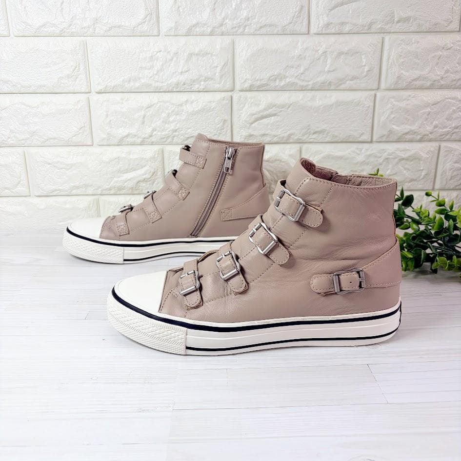 アッシュ VIRGIN ベルト ハイカット スニーカー グレージュ 本革