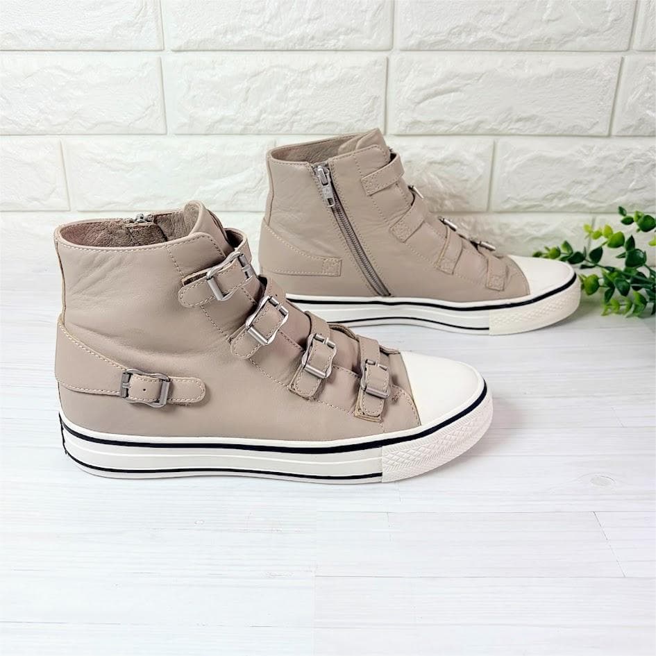 アッシュ VIRGIN ベルト ハイカット スニーカー グレージュ 本革