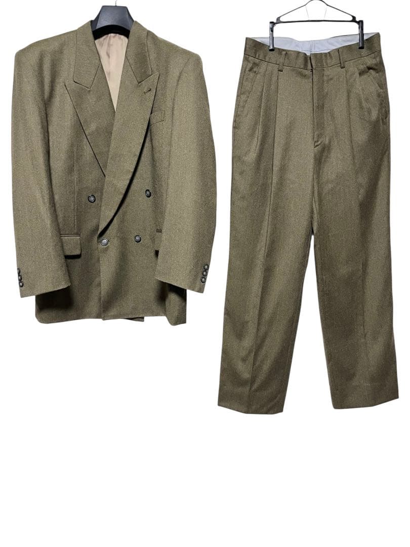レア　90sヴィンテージ　ダブルスーツセットアップ　カーキ　サイズM