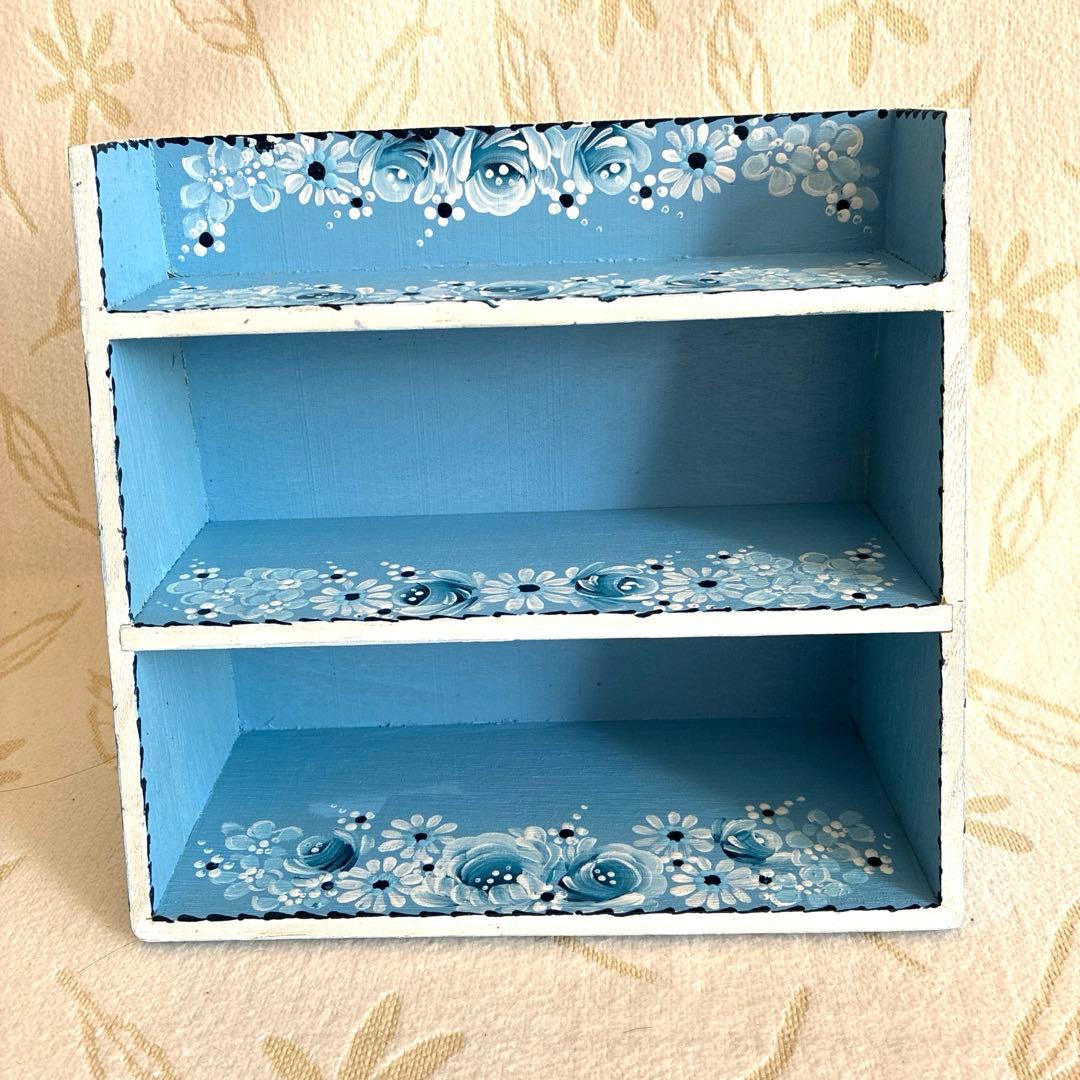 トールペイント 木製3段傾斜シェルフ、キャニスターラック、ディスプレイスタンド