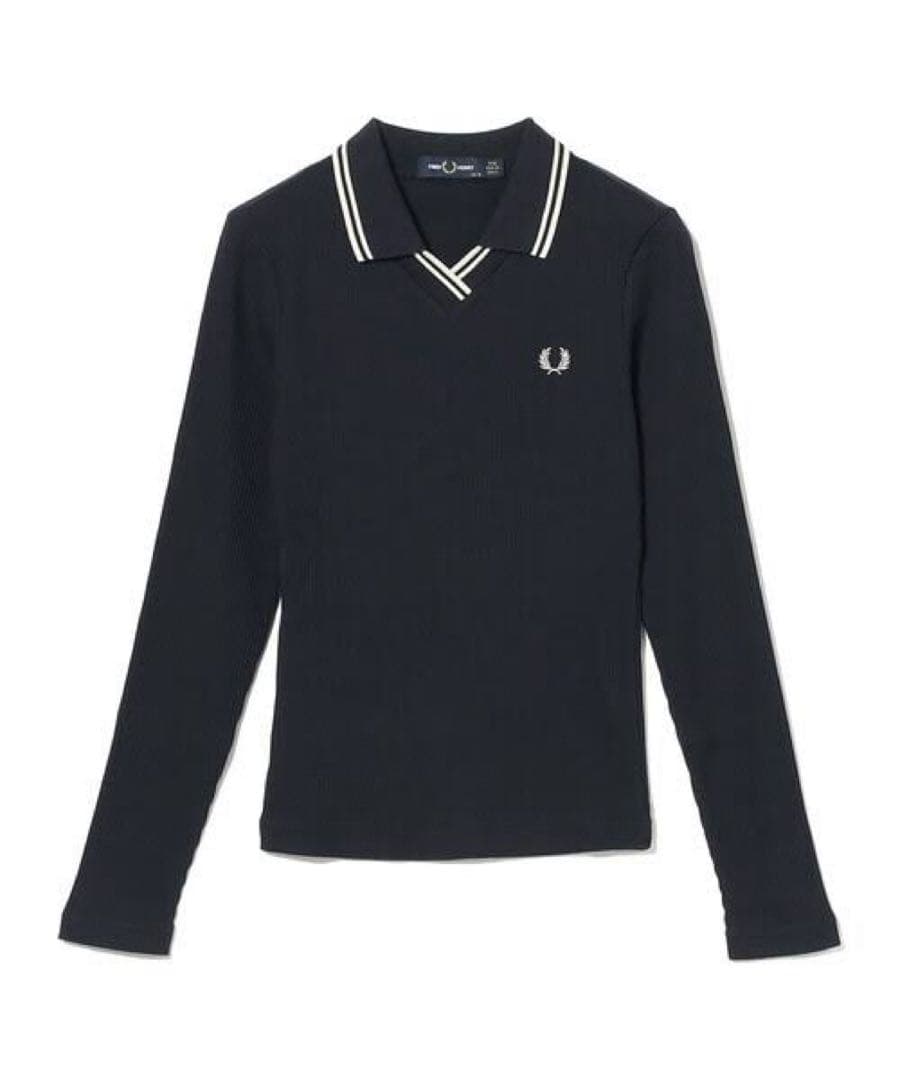 FRED PERRY 長袖 ネイビー ストレッチリブポロシャツ
