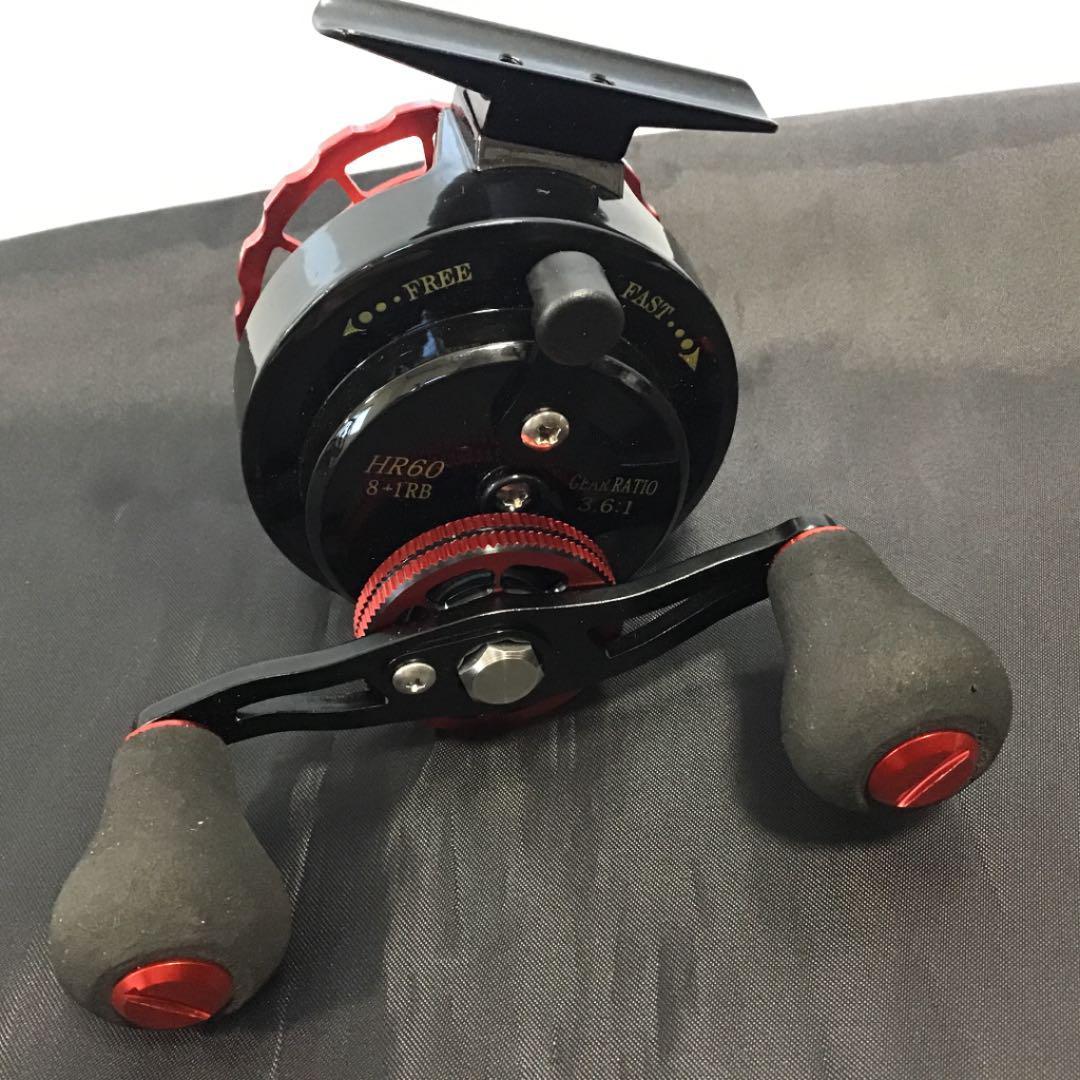 筏 カセ リール左巻き カスタムハンドル赤色　 ☆おまけ付き☆