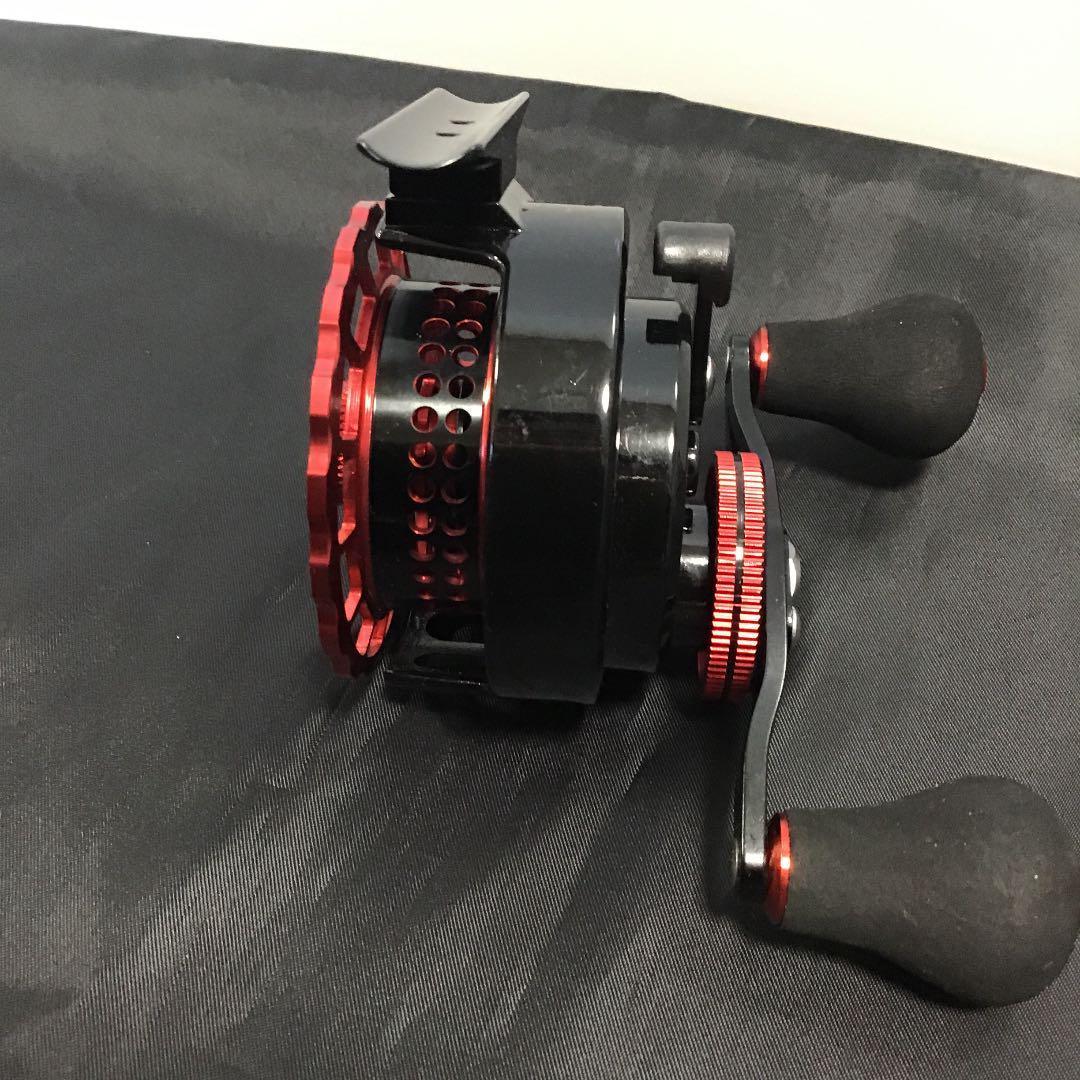 筏 カセ リール左巻き カスタムハンドル赤色　 ☆おまけ付き☆