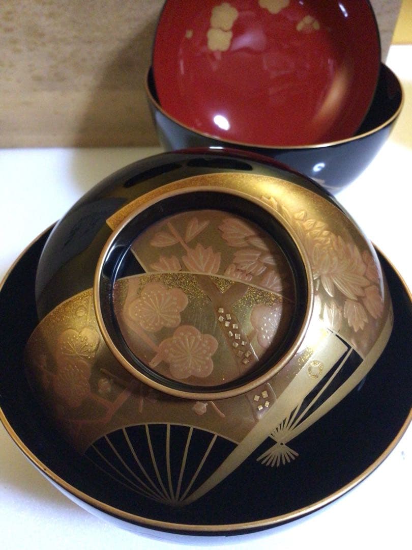 輪島塗 豪華蒔絵 祝椀 ４客セット 共箱付き