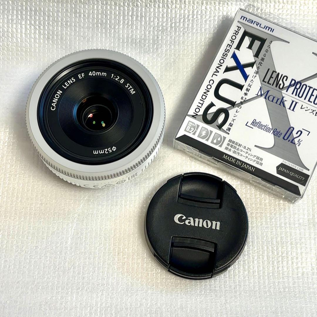 【美品】Canon EF40mm F2.8 STM ホワイト（フィルター付）