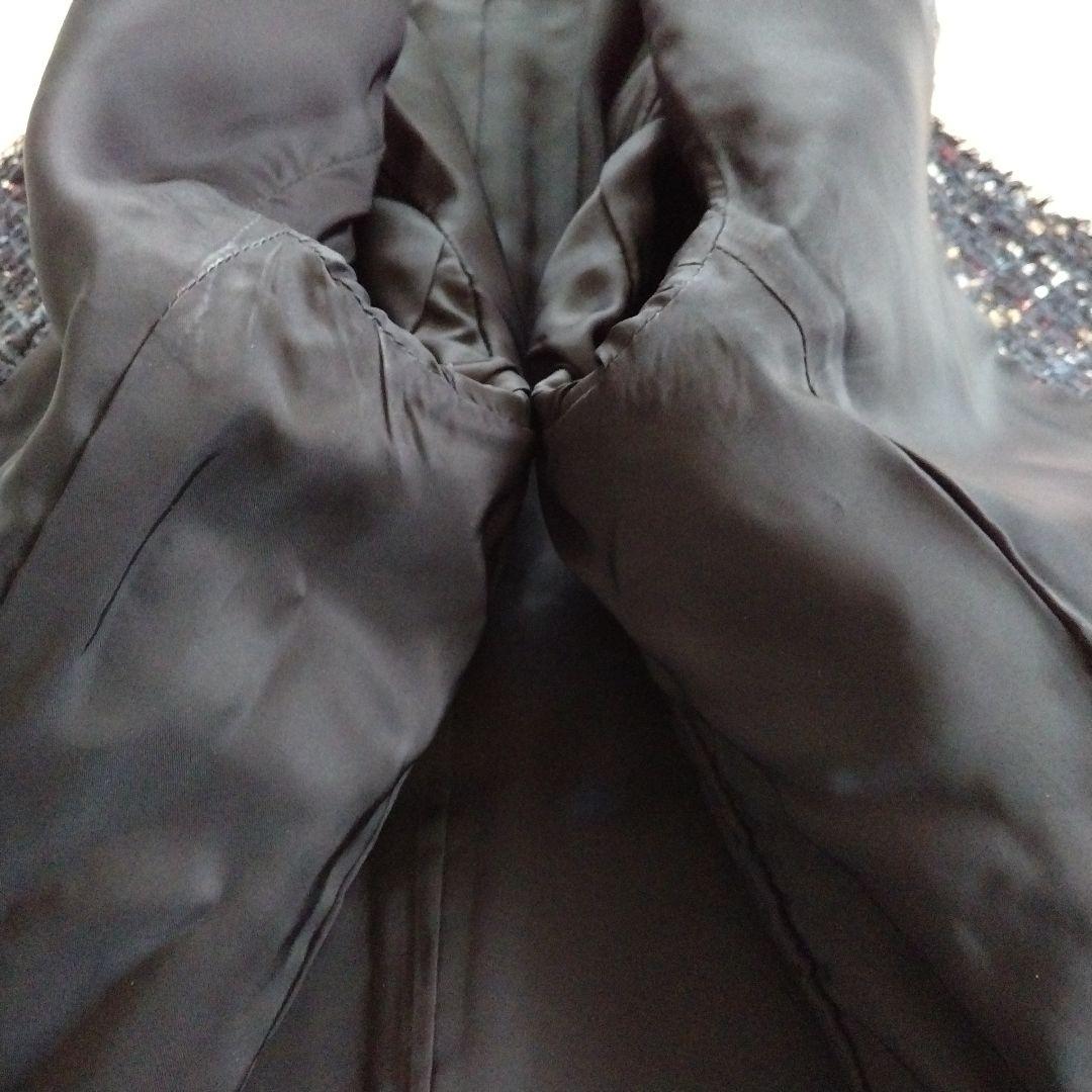 【セオリー】サイズ 2 マルチ ツイード ノーカラー ジャケット フリンジ 紺