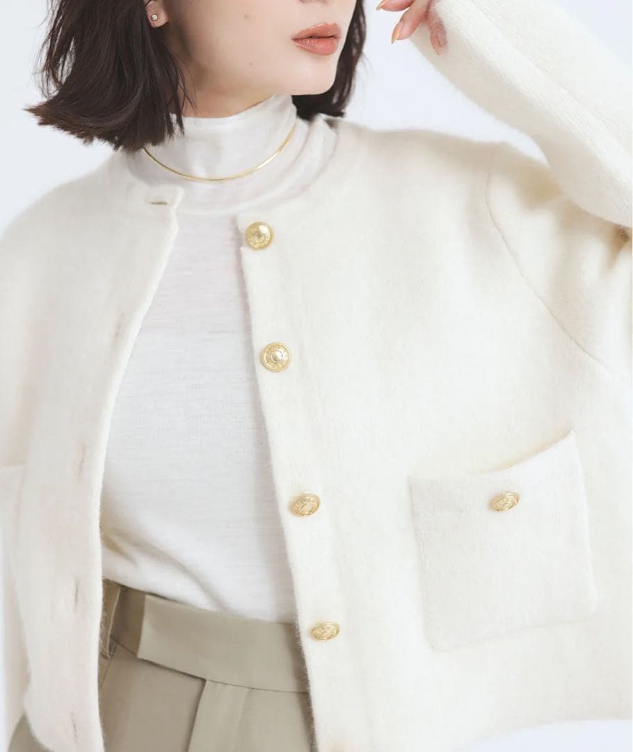 【価格改定】 anuansのラクーンブレンドノーカラーニットジャケット