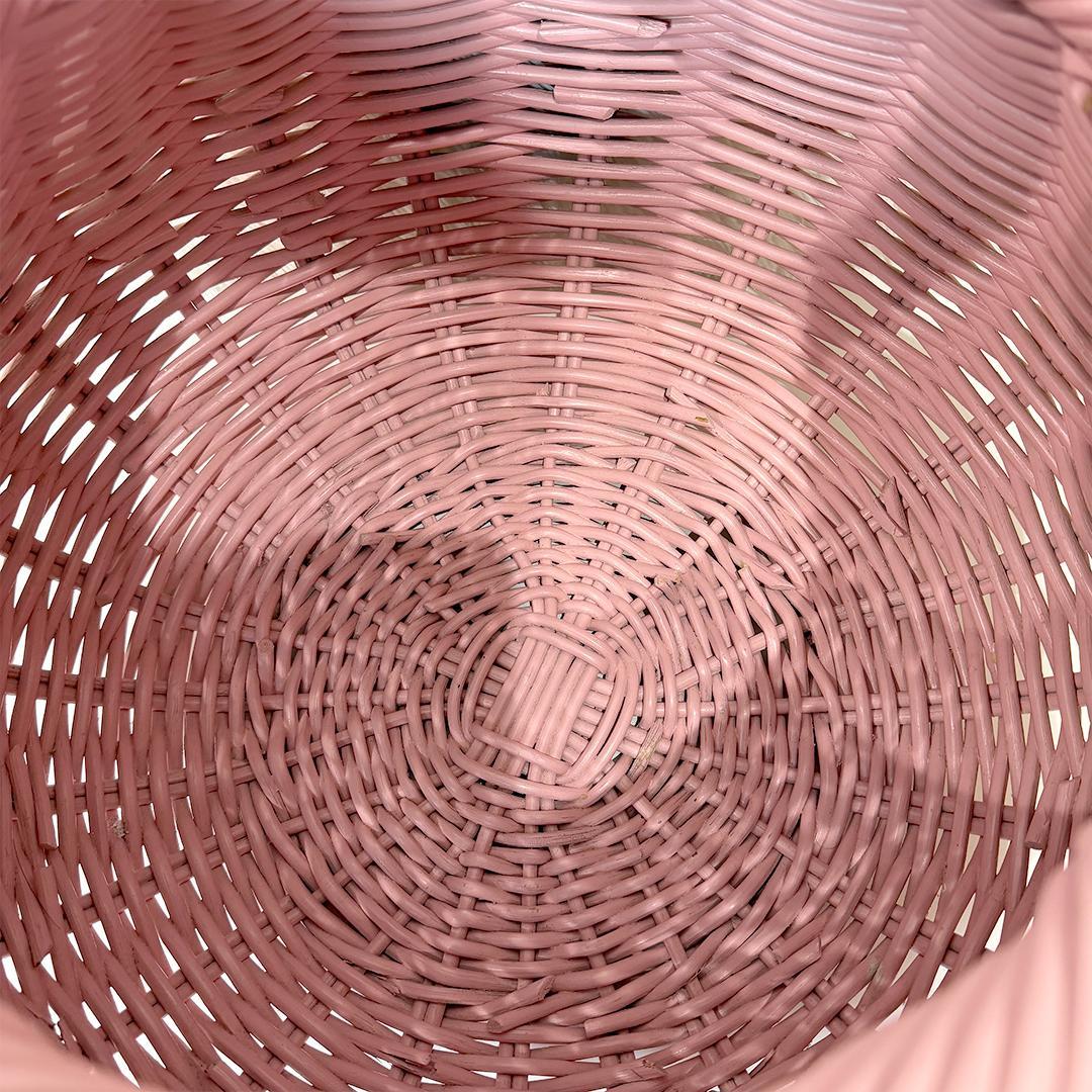 【希少】 ビッグサイズ ラタンバスケット かご ピンク 昭和レトロ インテリア