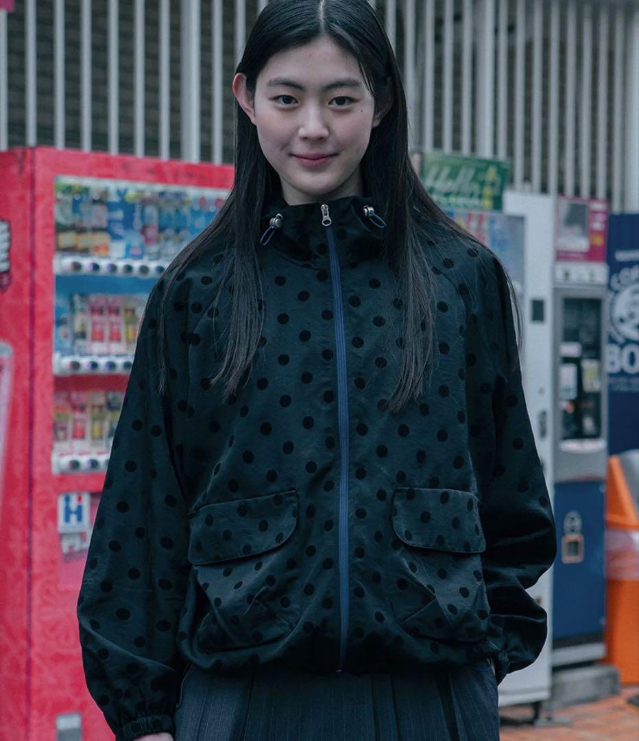 OHESHIO ドット フリル フード ウィンドブレーカー ジャンパー