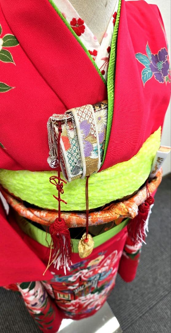 七五三　7歳　120cm　ポリエステル　つくり帯　髪飾り