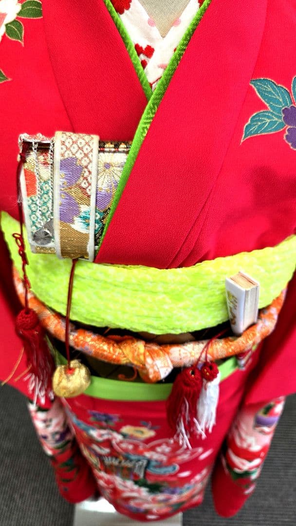 七五三　7歳　120cm　ポリエステル　つくり帯　髪飾り