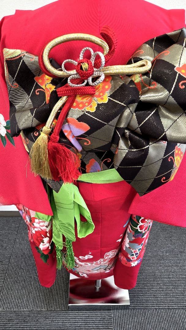七五三　7歳　120cm　ポリエステル　つくり帯　髪飾り