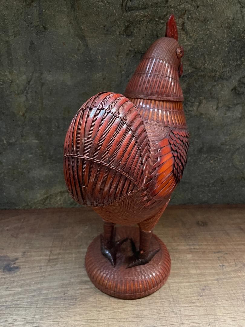 希少 1940's ヴィンテージ 上海伝統工芸 竹細工 雄鶏 ラタン オブジェ