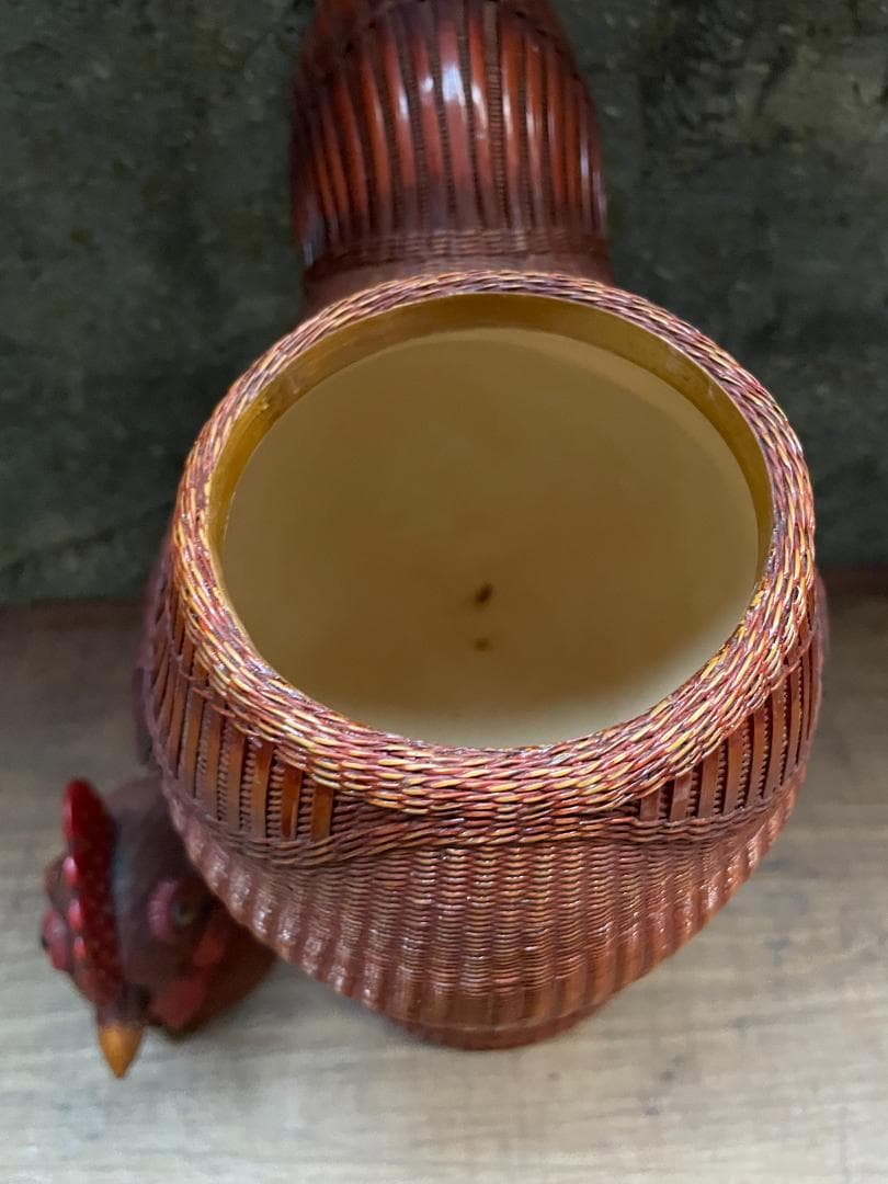 希少 1940's ヴィンテージ 上海伝統工芸 竹細工 雄鶏 ラタン オブジェ