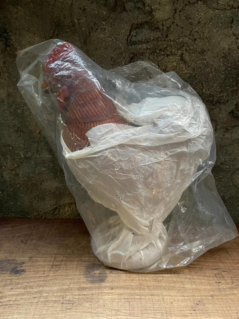 希少 1940's ヴィンテージ 上海伝統工芸 竹細工 雄鶏 ラタン オブジェ