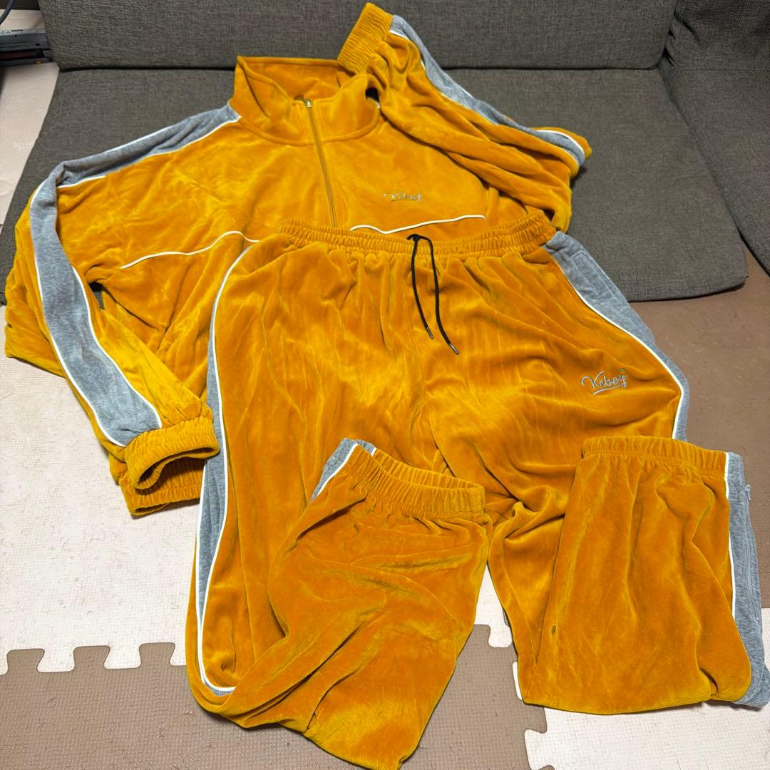 Keboz ケボズ ベロア セットアップ 上下 M ゴールド オレンジ