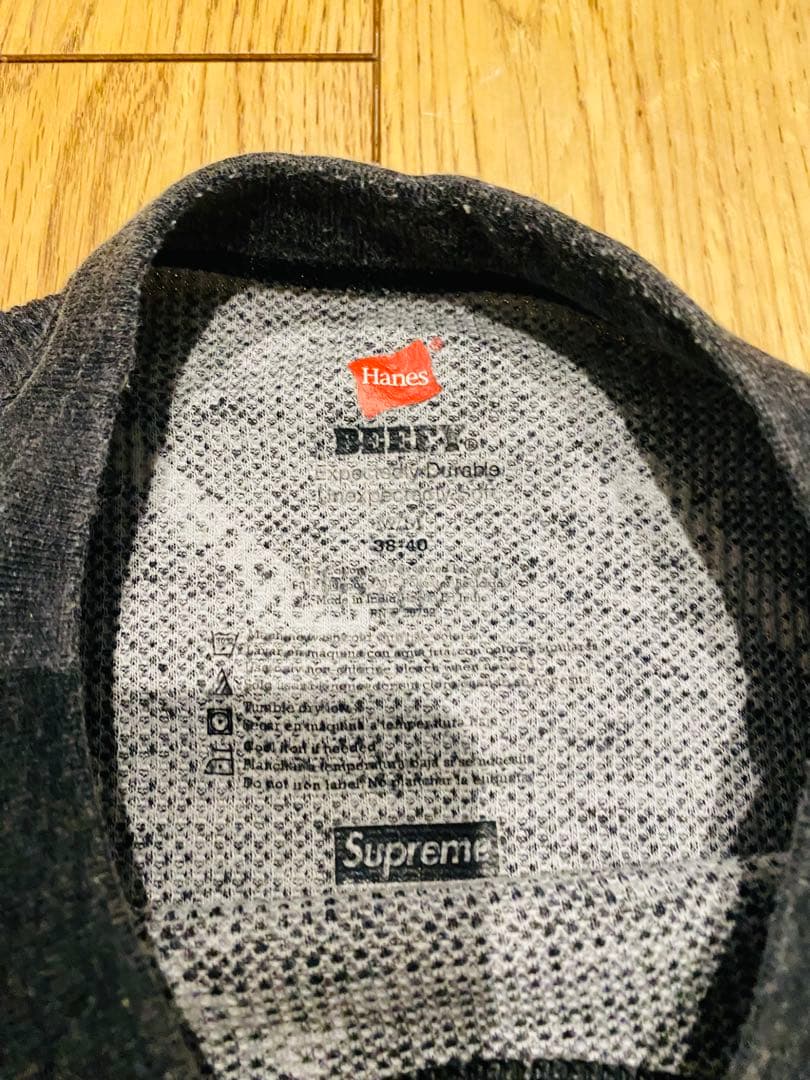 SUPREME Hanes Thermal Crew ヘインズ サーマル 黒赤