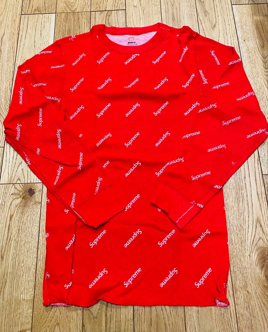 SUPREME Hanes Thermal Crew ヘインズ サーマル 黒赤