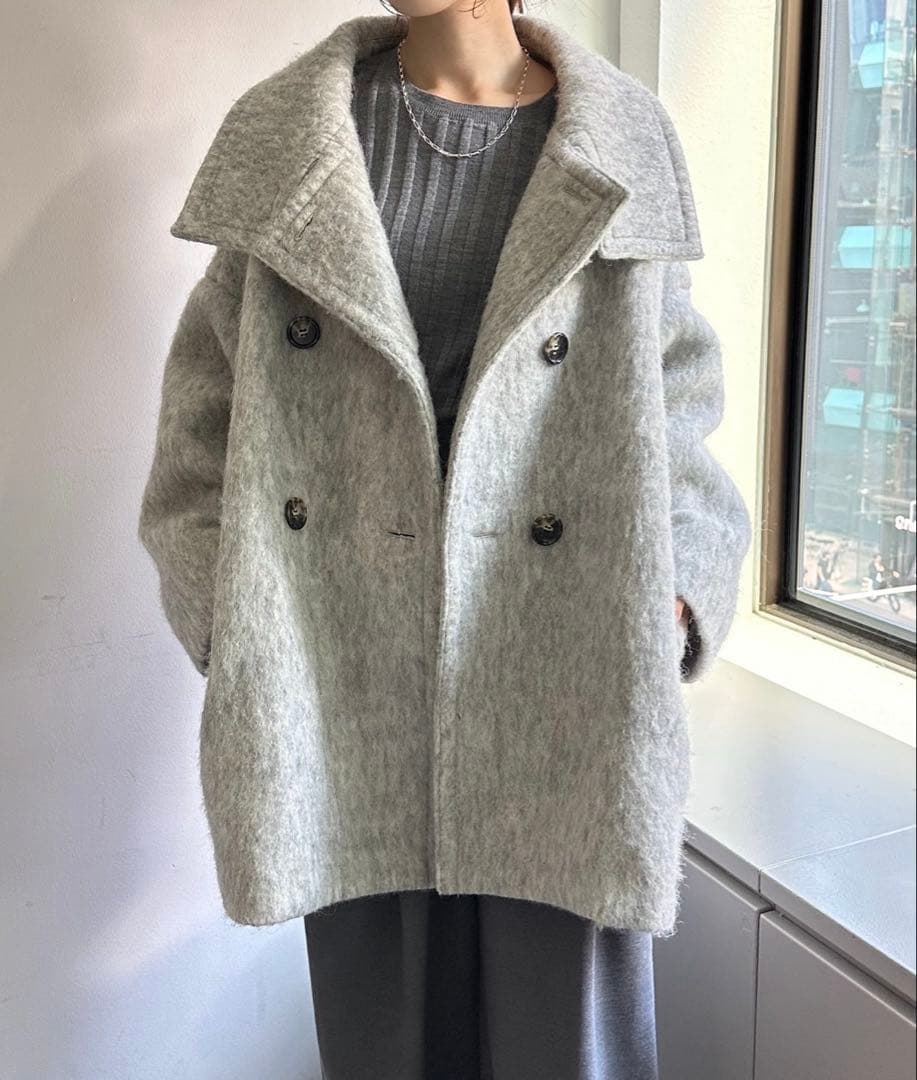 ウール混紡 ダブルブレストコート ベージュ