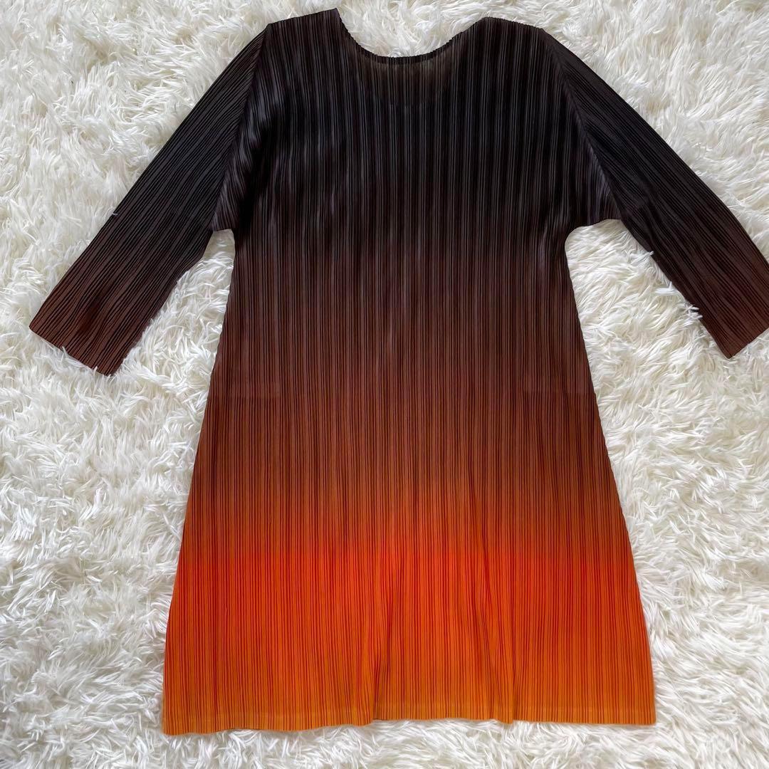 PLEATS PLEASE プリーツプリーズ　グラデーション　長袖　オレンジ