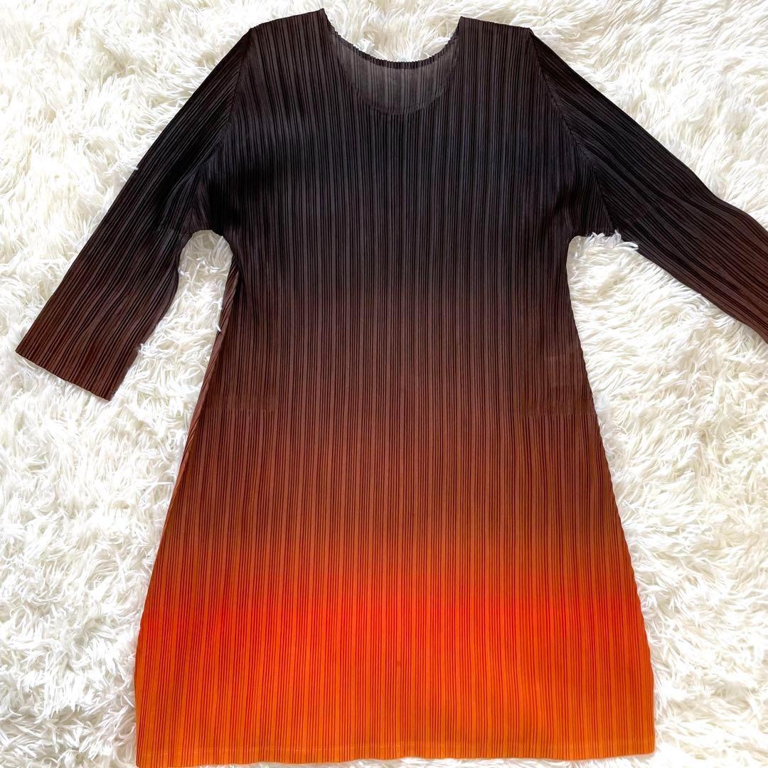 PLEATS PLEASE プリーツプリーズ　グラデーション　長袖　オレンジ
