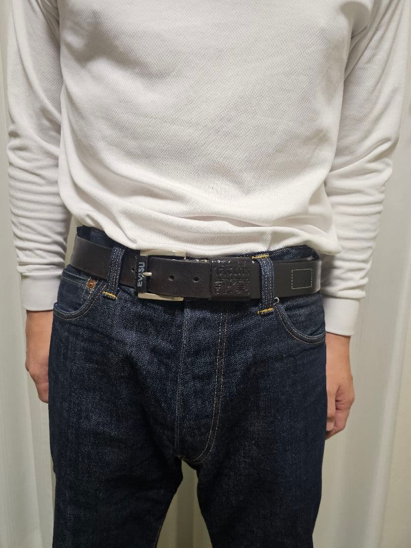 GG　EVISU ヴィンテージ スタッズ付きレザーベルト(茶芯)