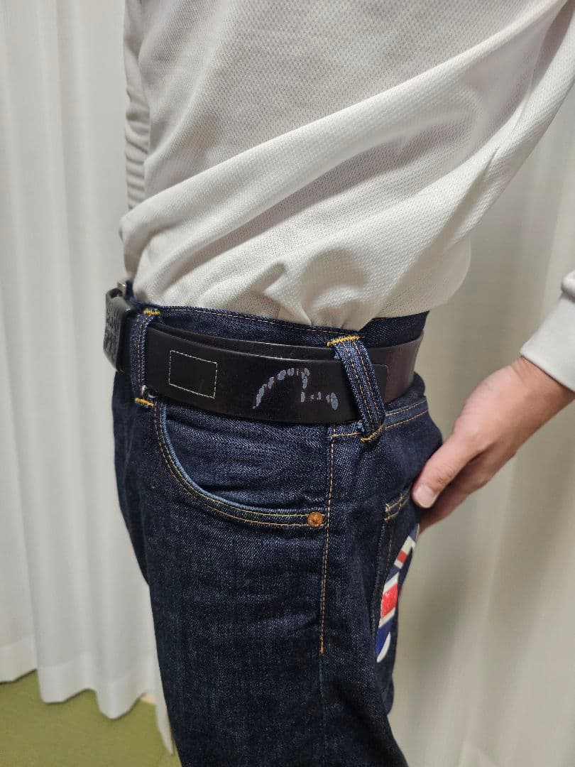 GG　EVISU ヴィンテージ スタッズ付きレザーベルト(茶芯)