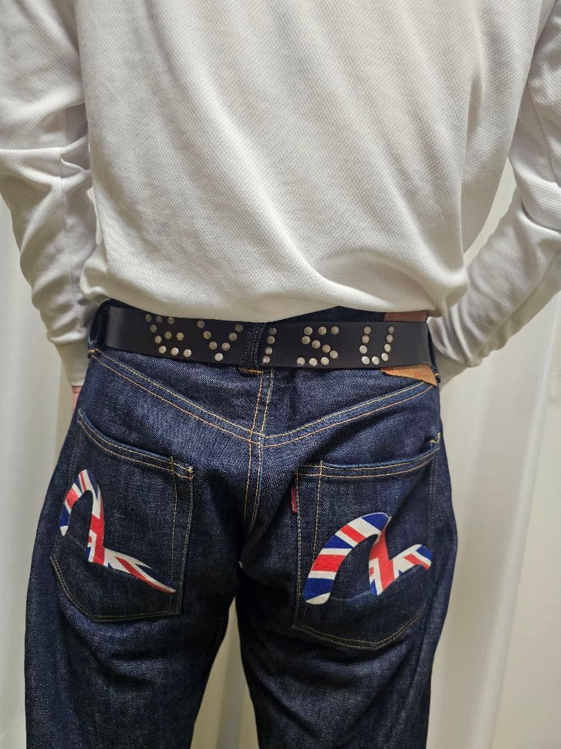 GG　EVISU ヴィンテージ スタッズ付きレザーベルト(茶芯)