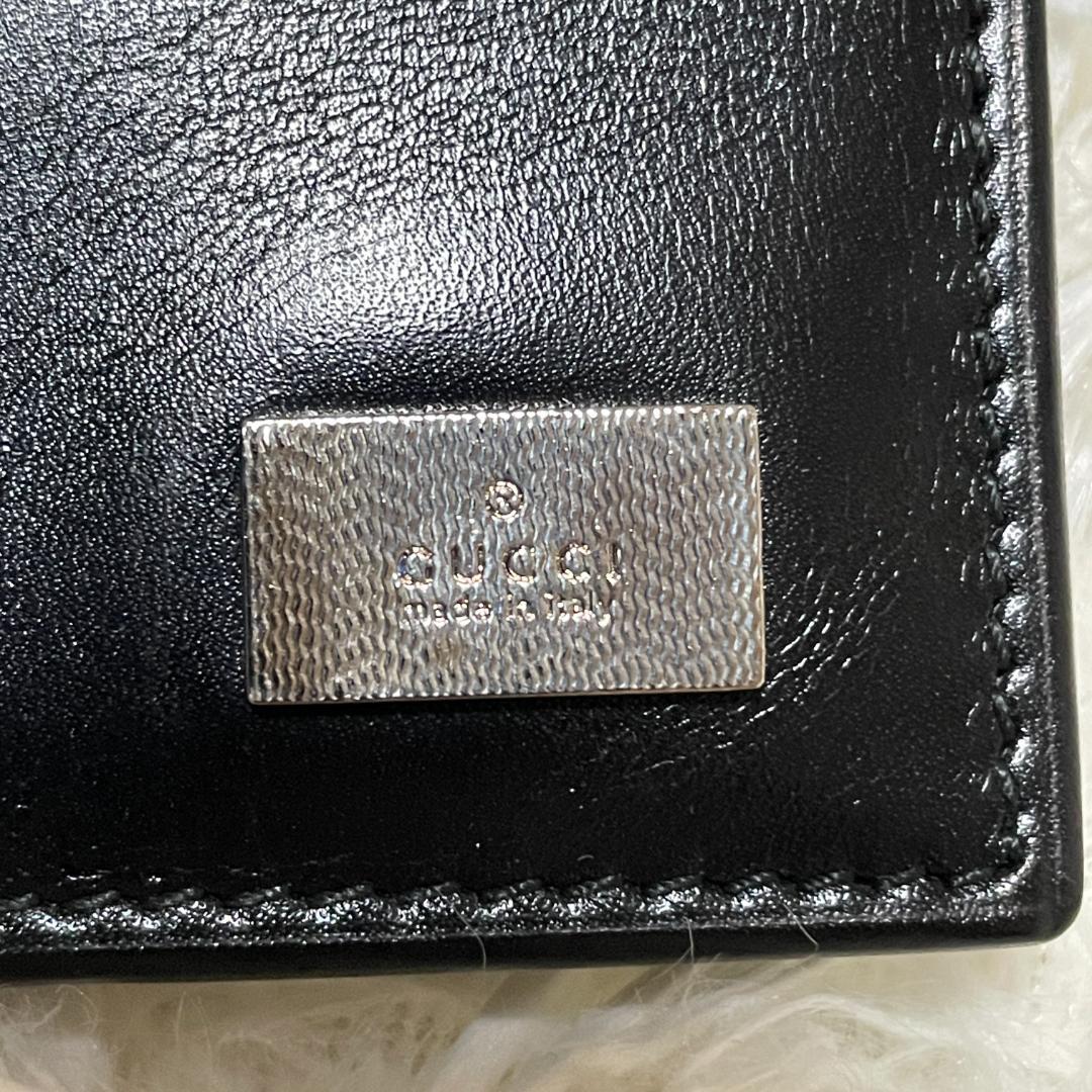【未使用品】 グッチ　二つ折り 財布　シルバープレート　コンパクトウォレット　黒