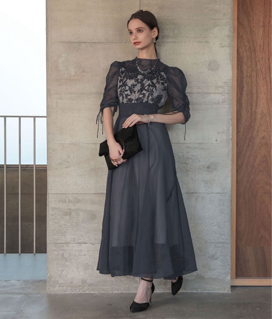 Dorry Doll フラワーレース×オーガンジードレス　アーミーカーキ