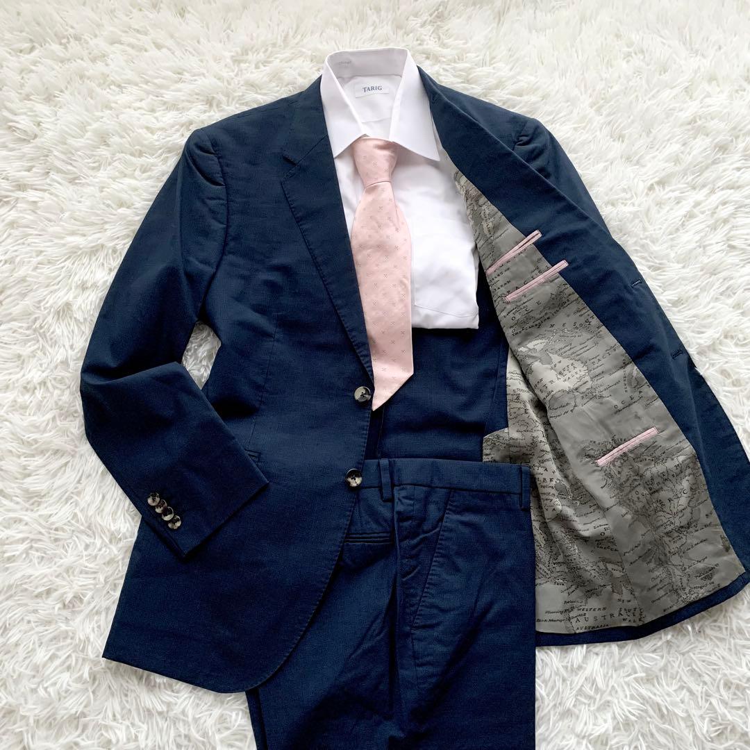 【希少 美品】ポールスミス シルク混 セットアップ スーツ 地図柄 ネイビー