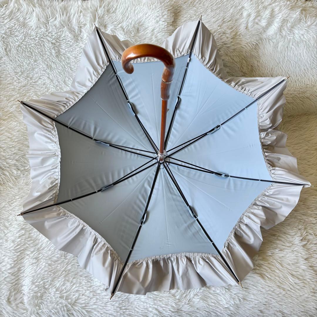 未使用　グレイシー　日傘　フリル　晴雨兼用　バイカラー　水色　グレー