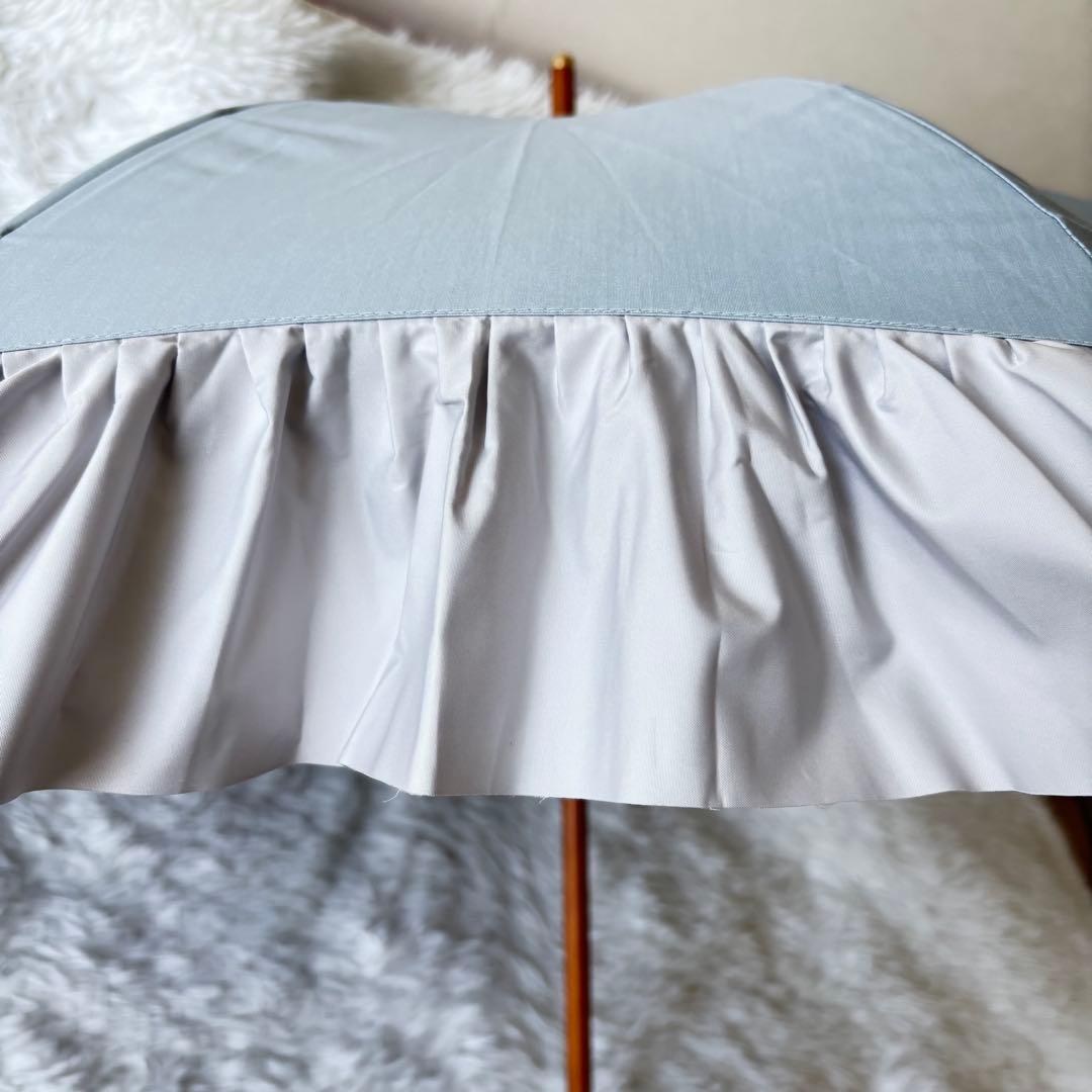 未使用　グレイシー　日傘　フリル　晴雨兼用　バイカラー　水色　グレー